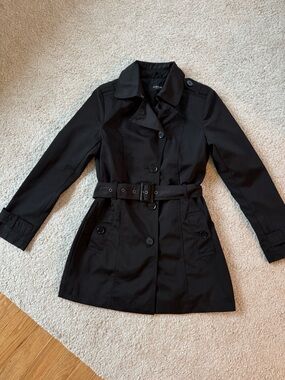 Women's Black Belted Trench Coat - Sleek Tailored Style